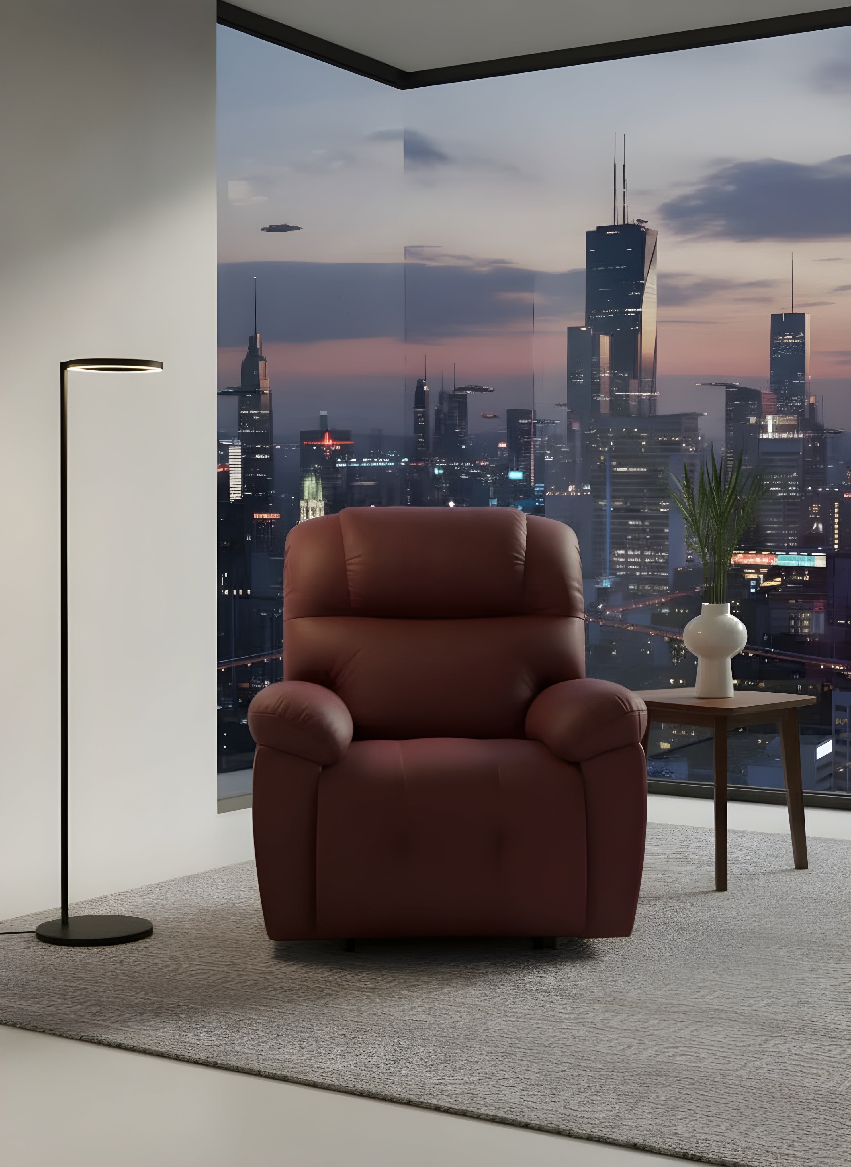 Aero Lux Leather Recliner – Maroon Comfort Edition