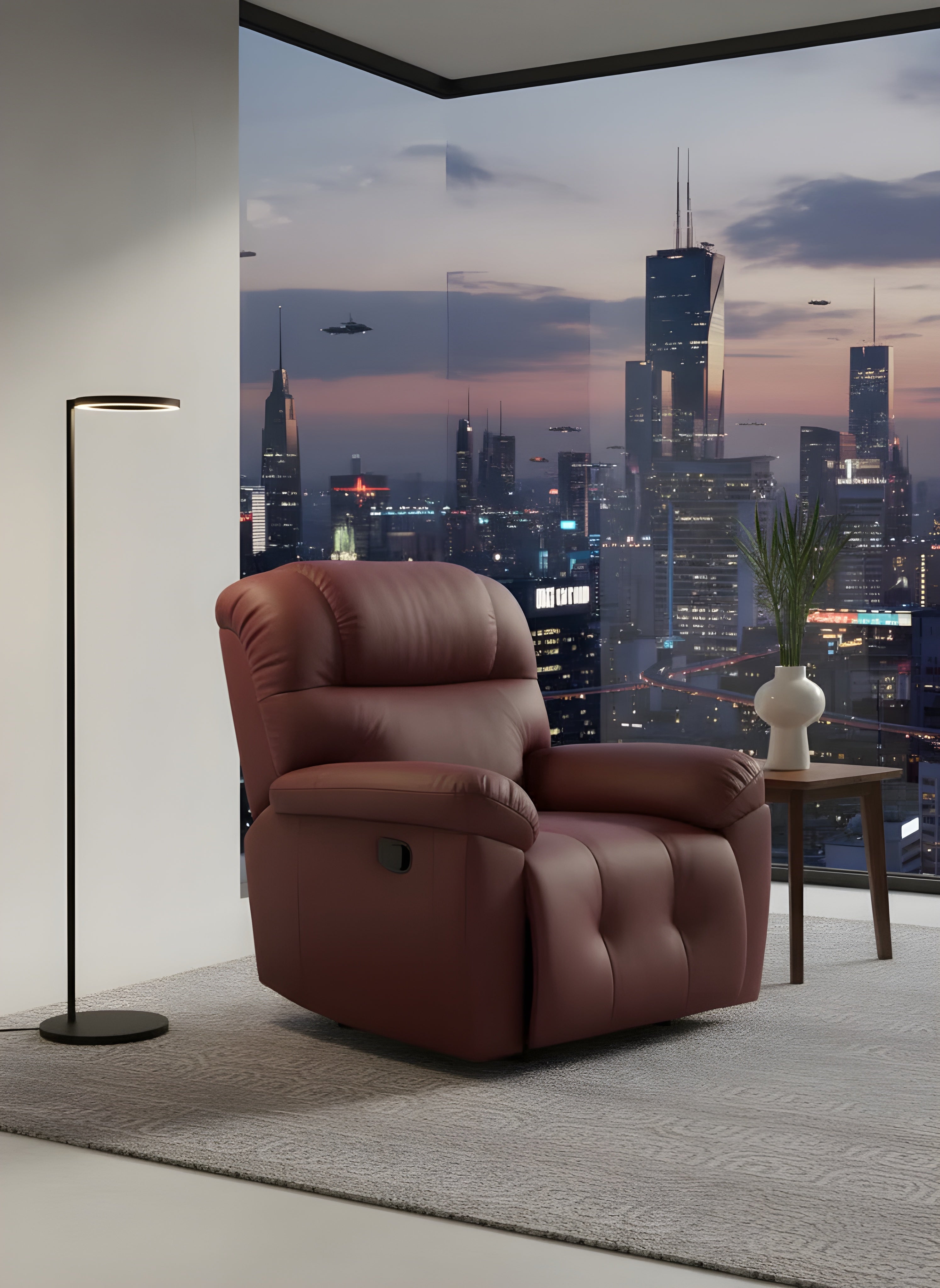 Aero Lux Leather Recliner – Maroon Comfort Edition