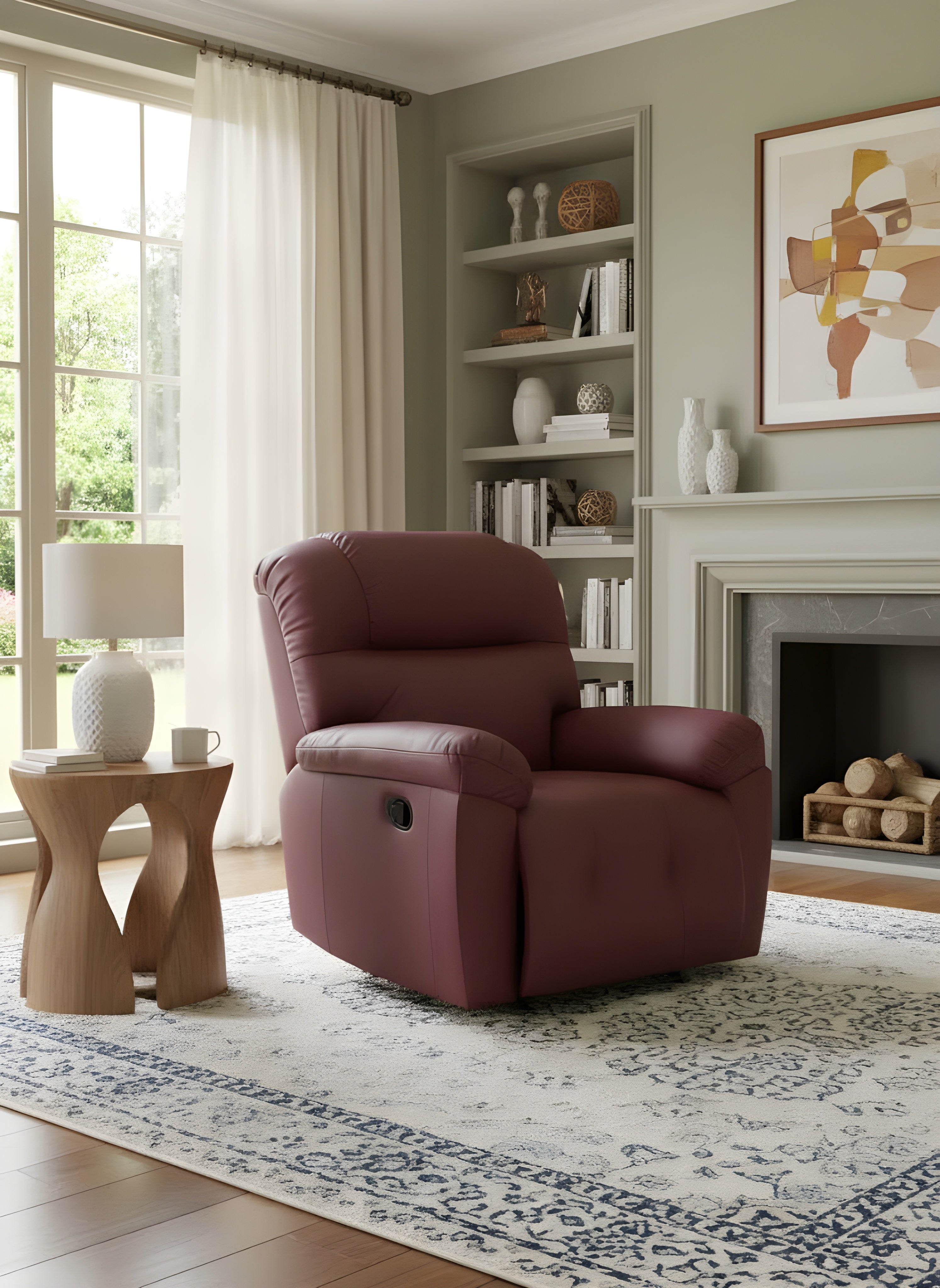 Aero Lux Leather Recliner – Maroon Comfort Edition