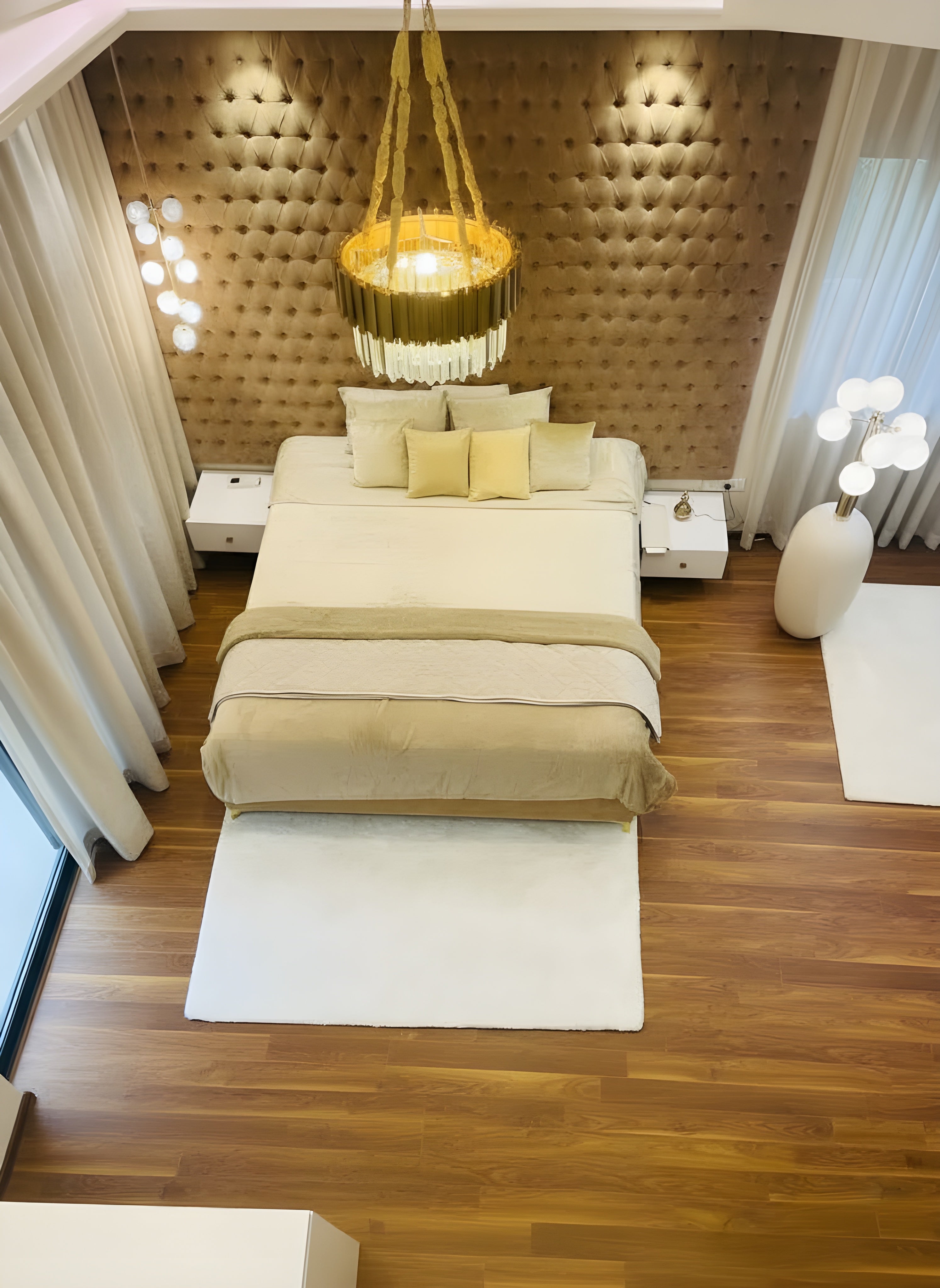 Luxury Tufted Velvet King-Size Bed with Gold Accents