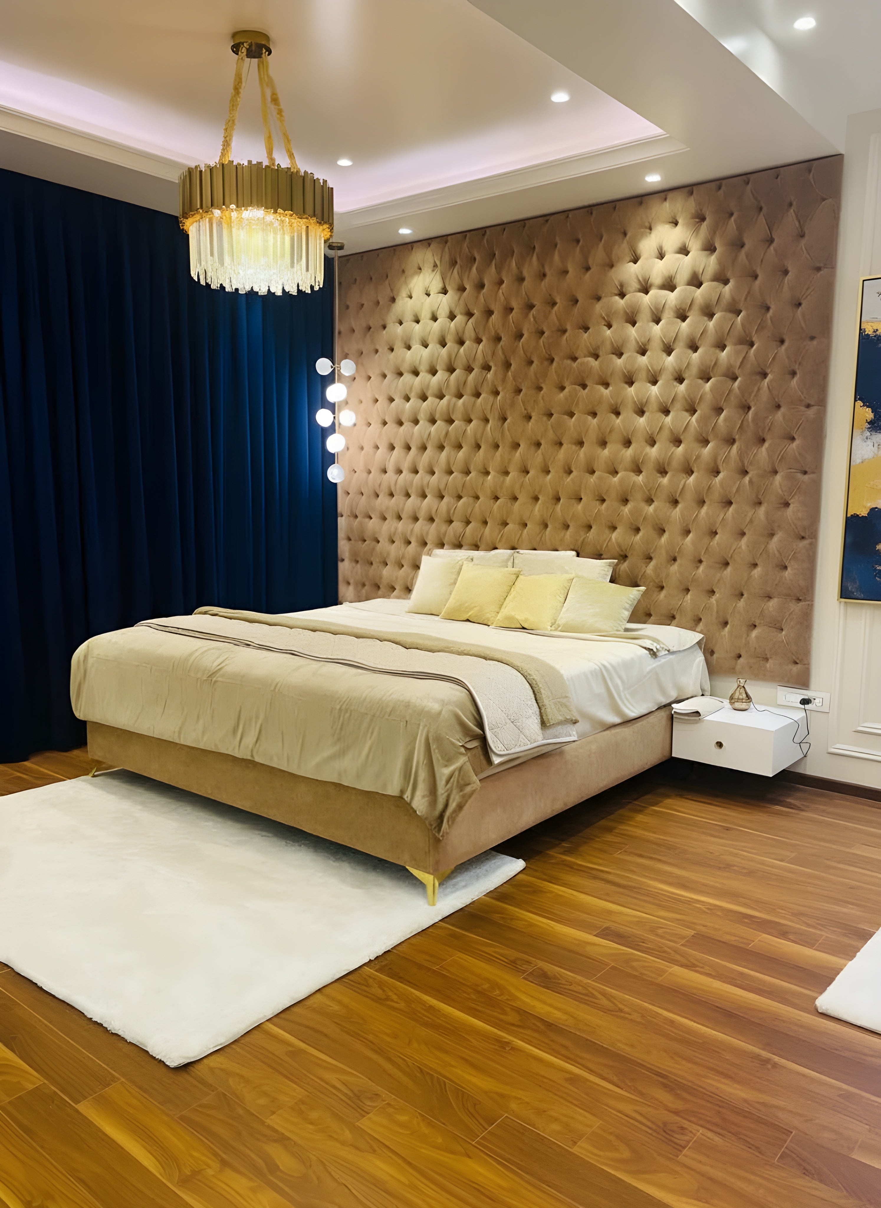 Luxury Tufted Velvet King-Size Bed with Gold Accents
