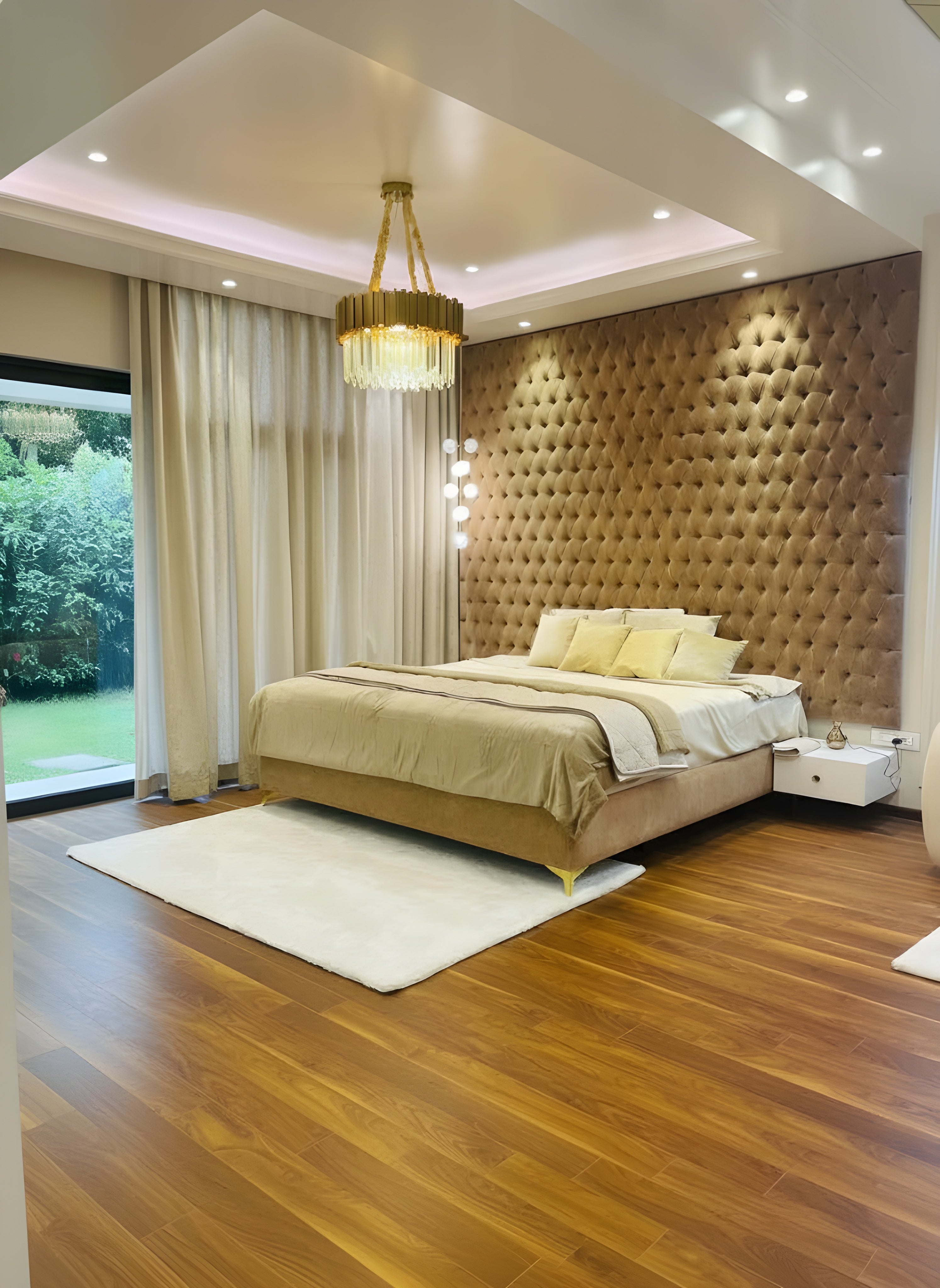 Luxury Tufted Velvet King-Size Bed with Gold Accents